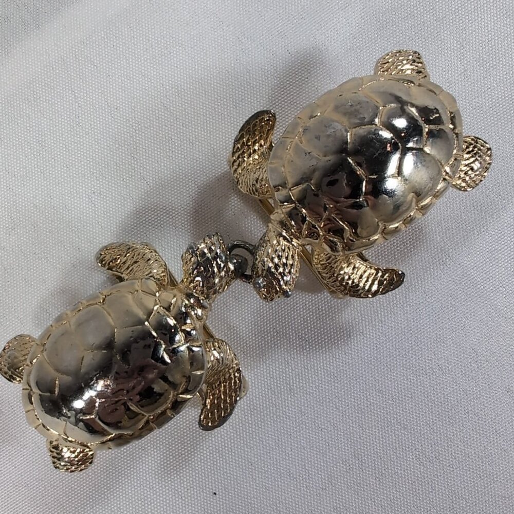 Gay Boyer Gold Turtle Belt Buckle Rope Ribbon Two Piece Sea Interlocking Vintage